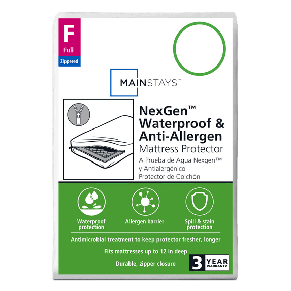 Mainstays NexGen Waterproof Anti-Allergen Zippered Mattress Protector, Full