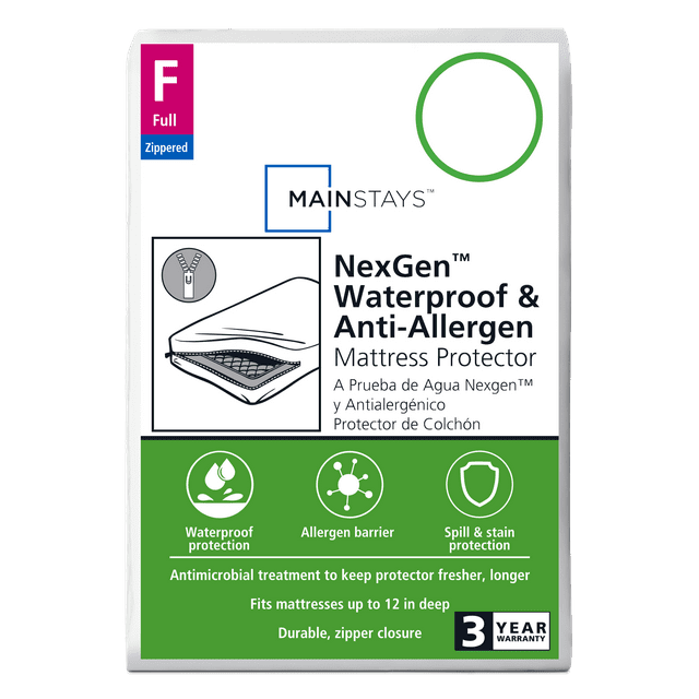 Mainstays NexGen Waterproof Anti-Allergen Zippered Mattress Protector, Full