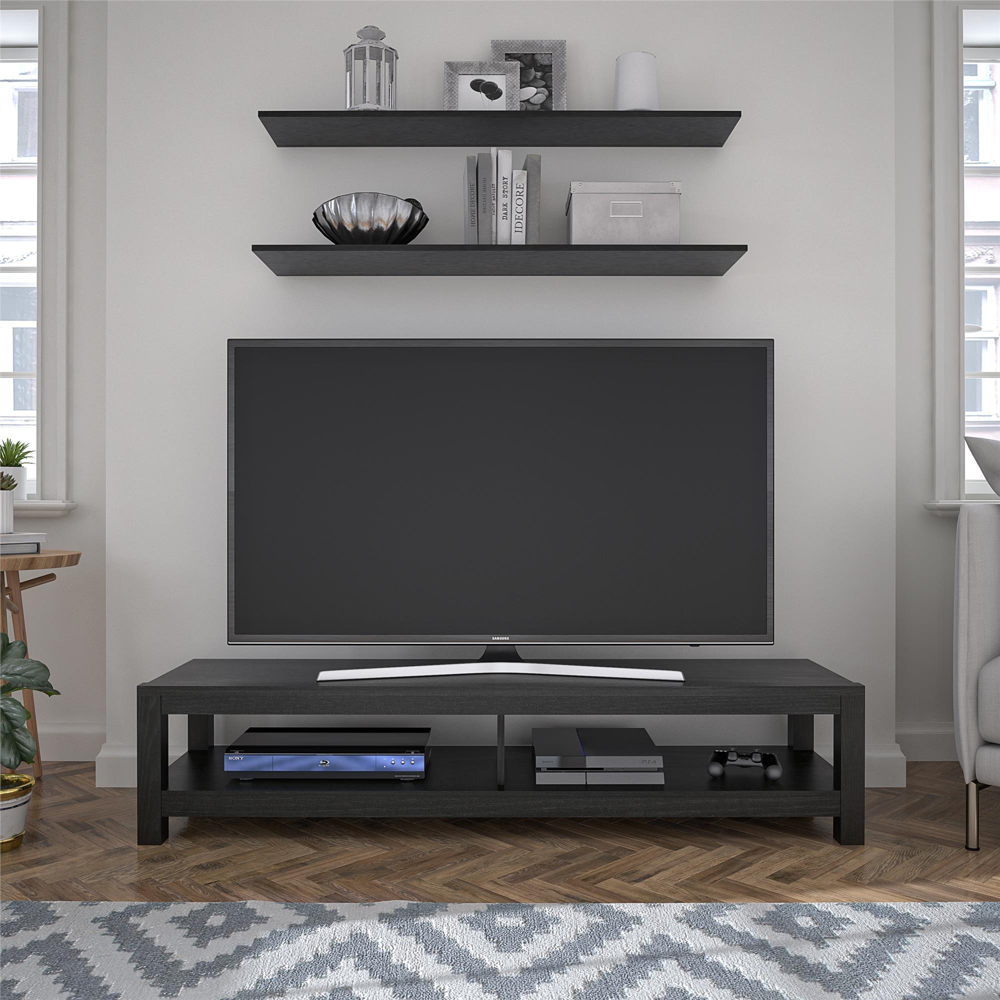 Black Oak Woodgrain 65" TV Stand with Open Shelf