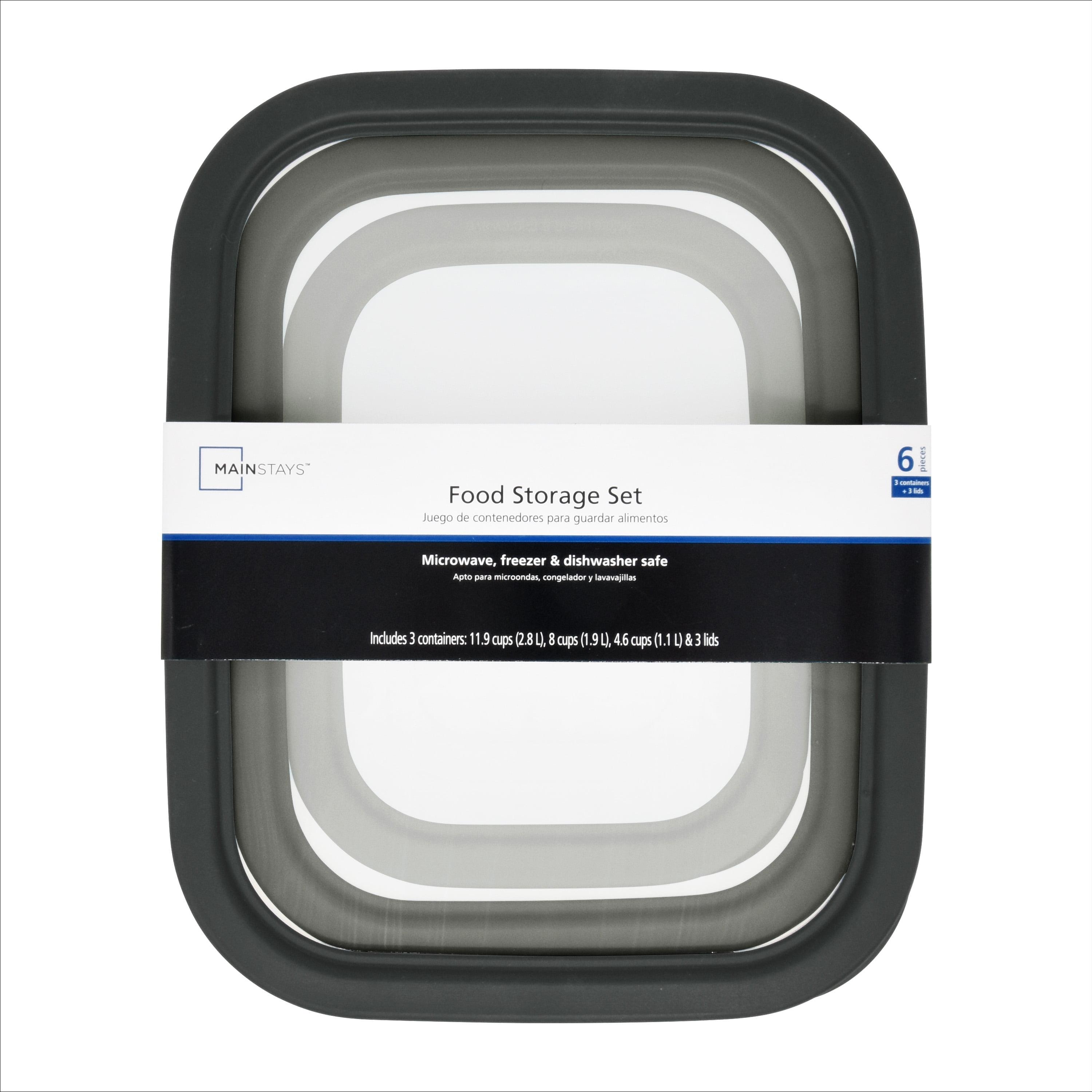 Mainstays Plastic Durable Food Storage Container Set, Gray, 6 Pieces