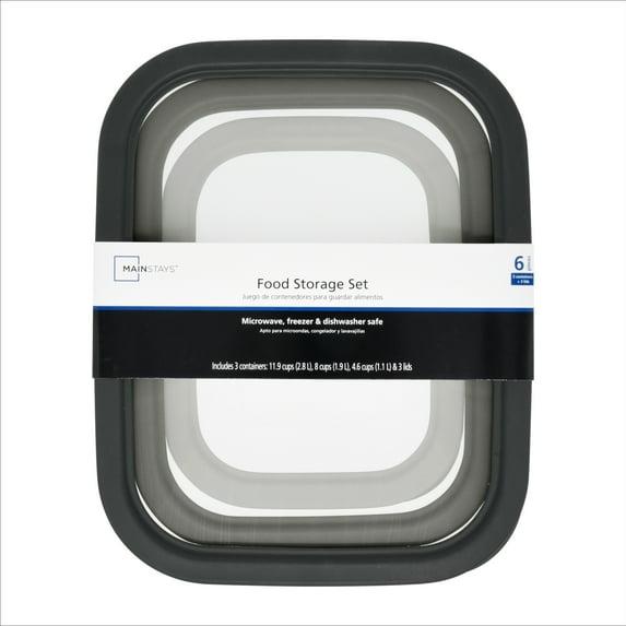 Mainstays Plastic Durable Food Storage Container Set, Gray, 6 Pieces