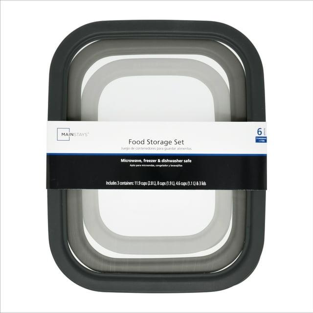 Mainstays Plastic Durable Food Storage Container Set, Gray, 6 Pieces