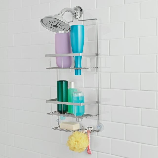 Mainstays Premium Hanging Shower Caddy with 2 Shelves and Soap Tray, Satin Nickel