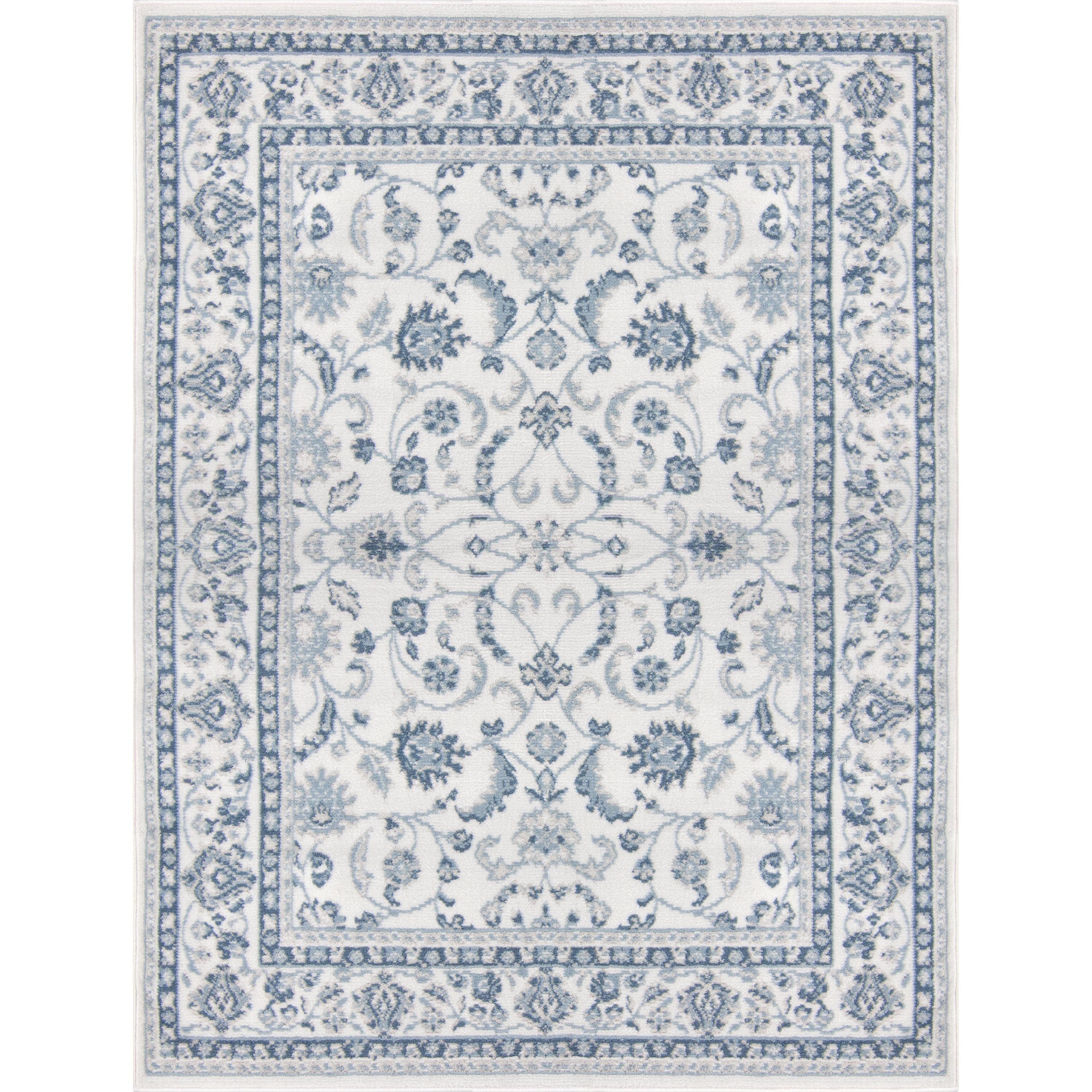Mainstays Slate Blue Floral, Indoor Area Rug, 4'11" x 6'6"