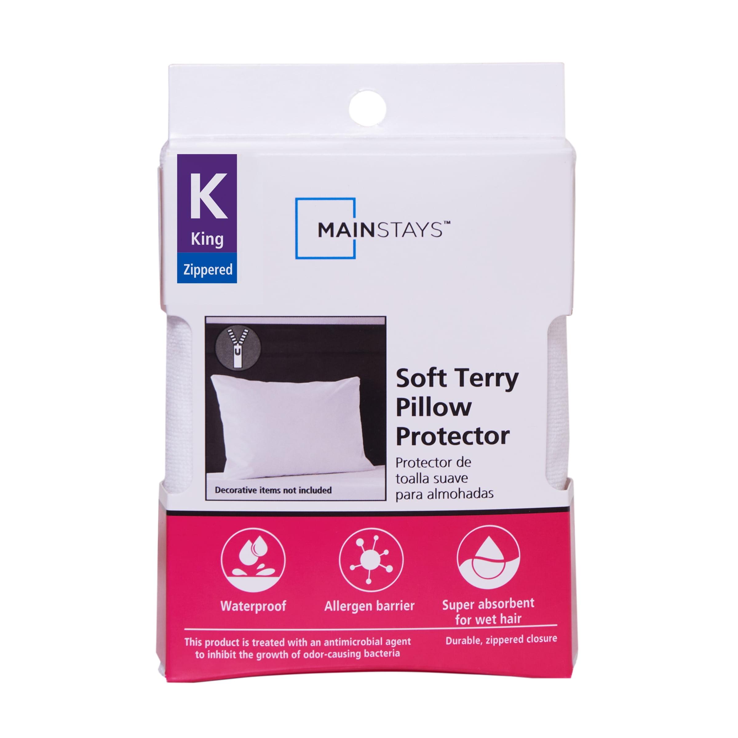 Mainstays Soft Terry Waterproof Zippered Pillow Protector, King, White