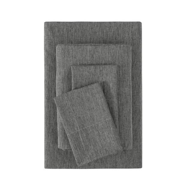 Mainstays Super Soft Faux Textured Microfiber Bed Sheet Set, Full, Charcoal Grey, 4 Piece