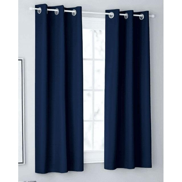 Mainstays Textured Solid Blackout Grommet Curtain Panel Pair, Set of 2, Navy, 37" W x 63" L