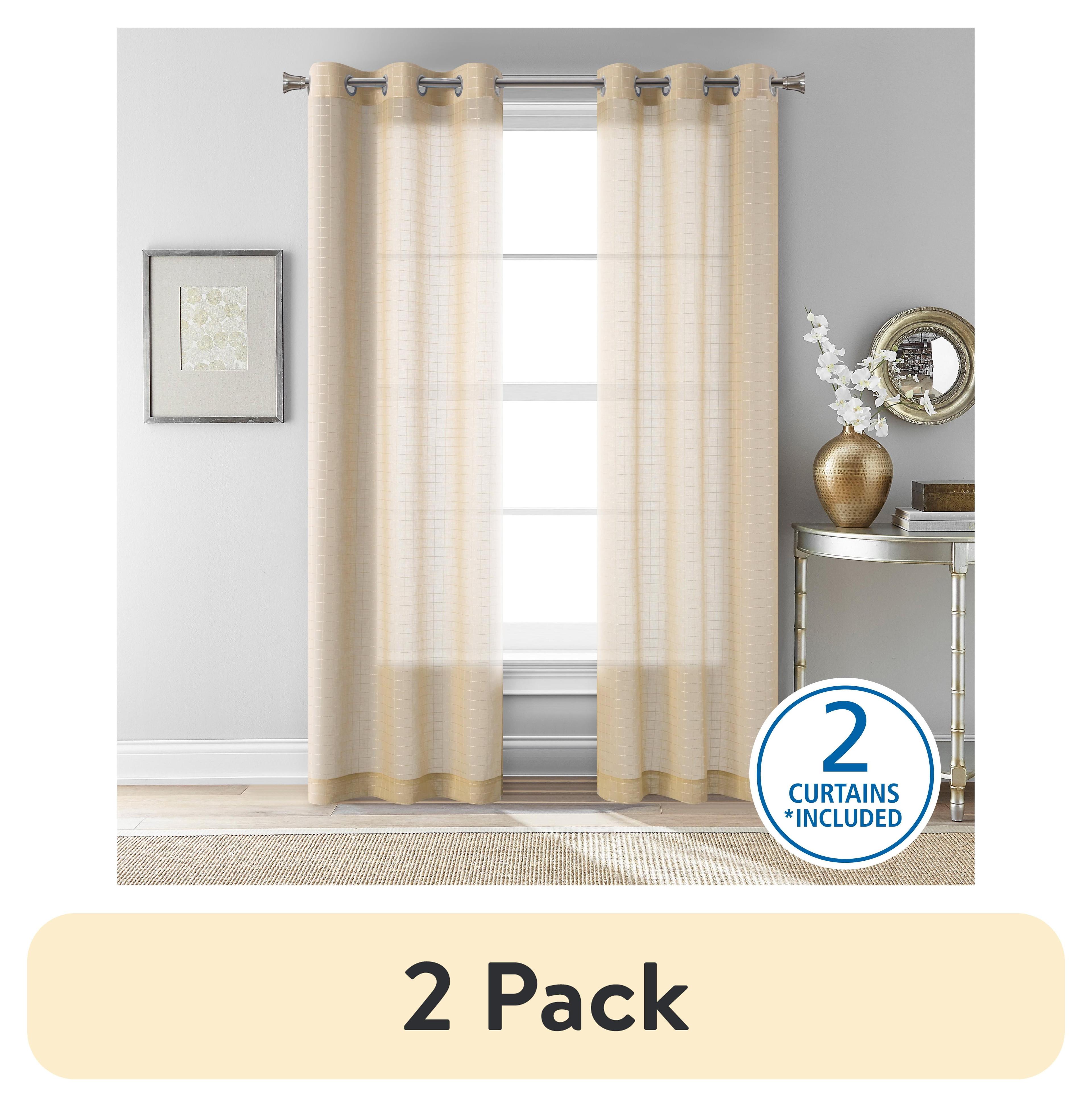 Papyrus Beige Sheer Polyester Grommet Curtain Panels, 38" W x 84" L, Set of 2