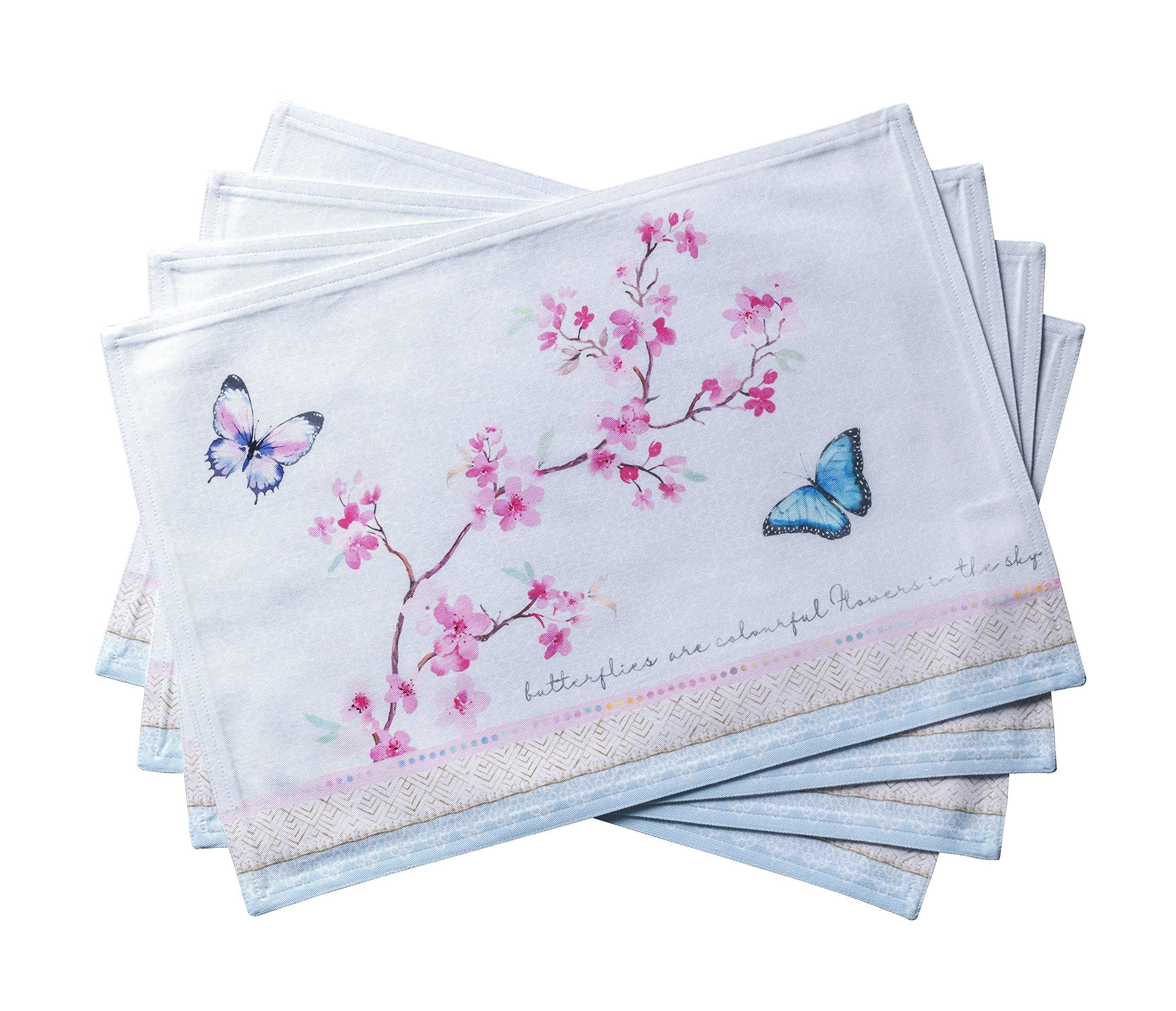 Blossom in Spring Cotton Butterfly Print Rectangle Placemats Set