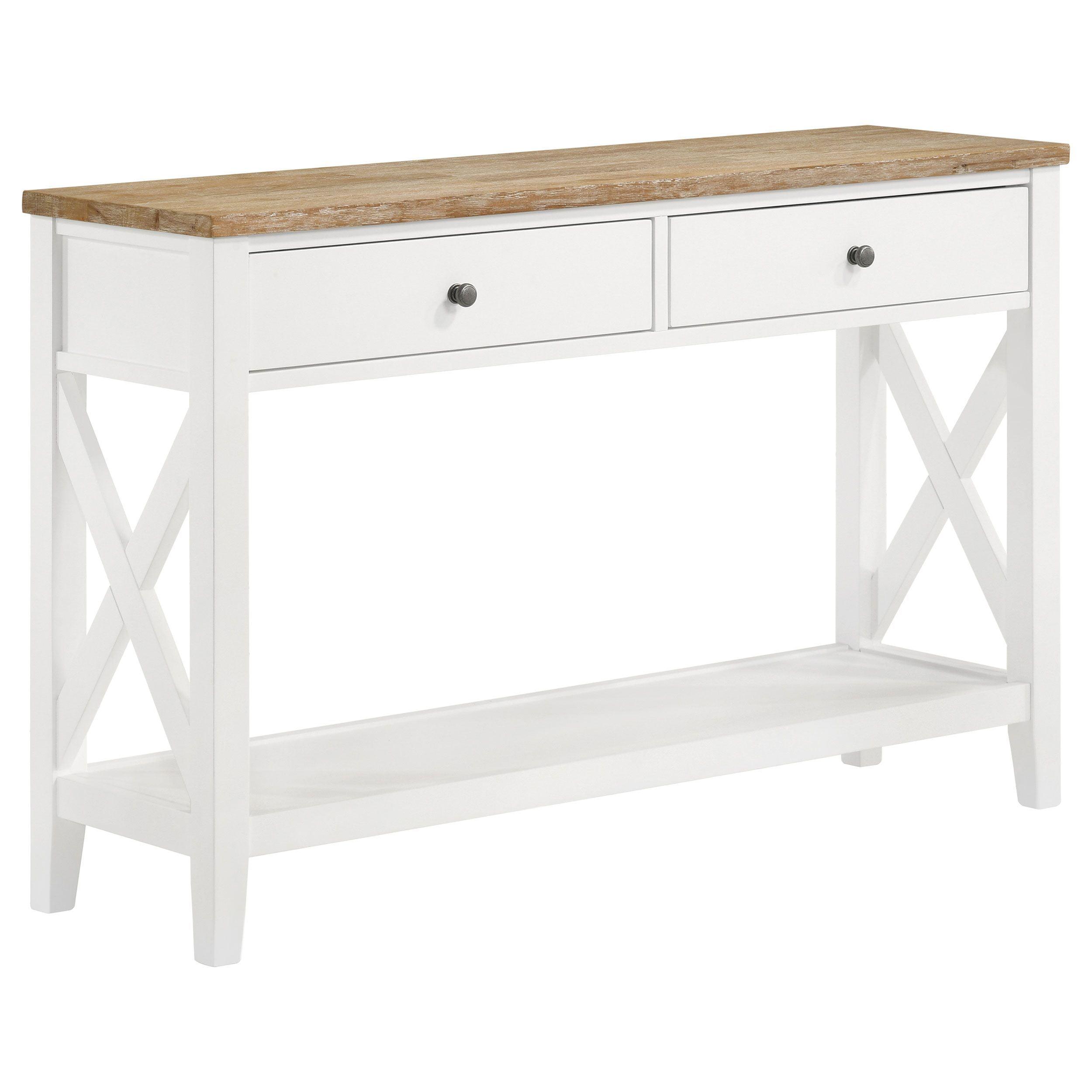 Coastal Brown and White Wood Console Table with Storage