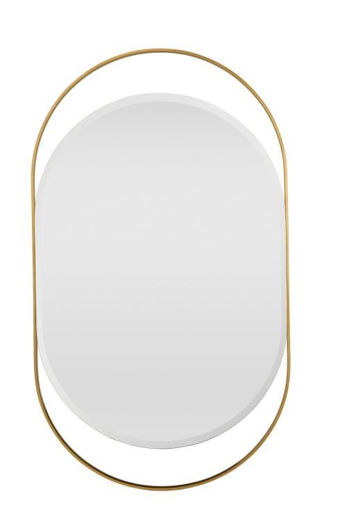 Soft Brass Oval Beveled Mirror with Leather Accents