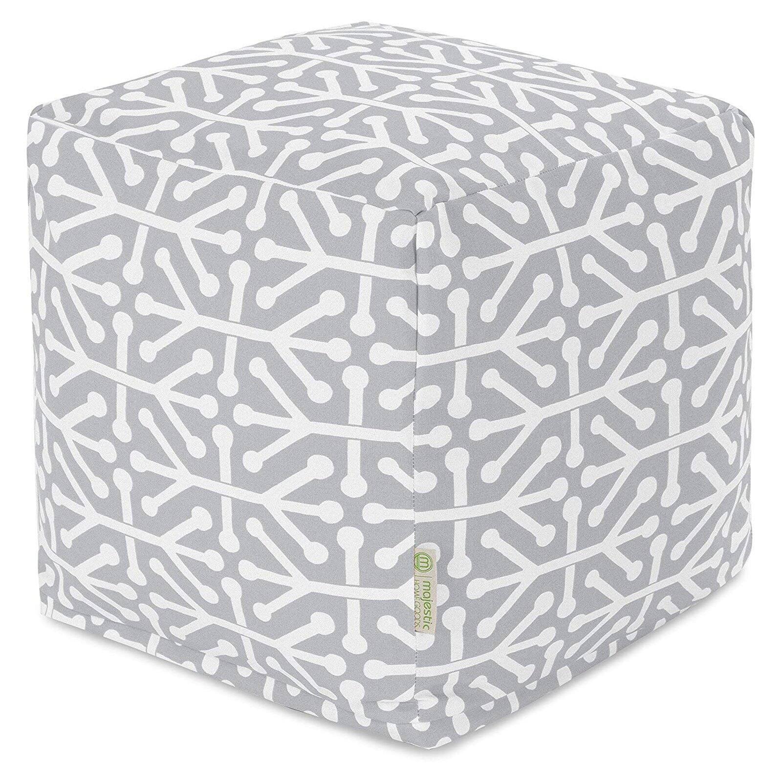 Gray and White Outdoor Treated Polyester Cube Pouf