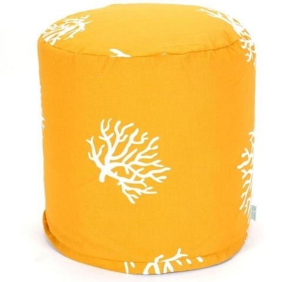 Contemporary Yellow Coral Round Pouf with Eco-Friendly Beads