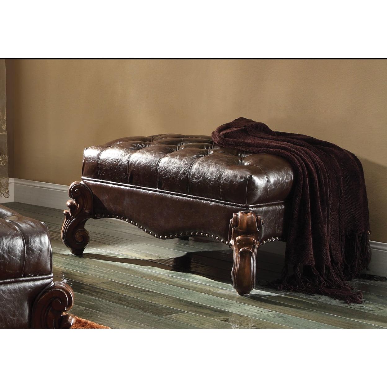 Versailles 37" Dark Brown and Cherry Oak Tufted Ottoman