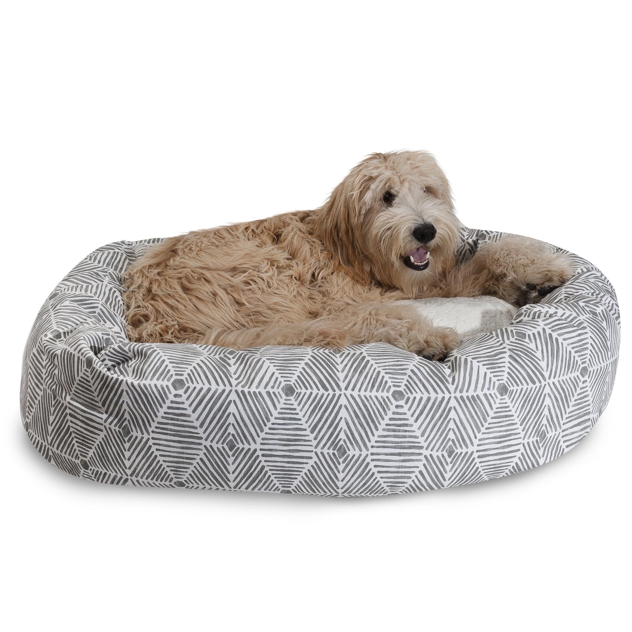 Medium Gray Sherpa Bagel Dog Bed with Waterproof Base