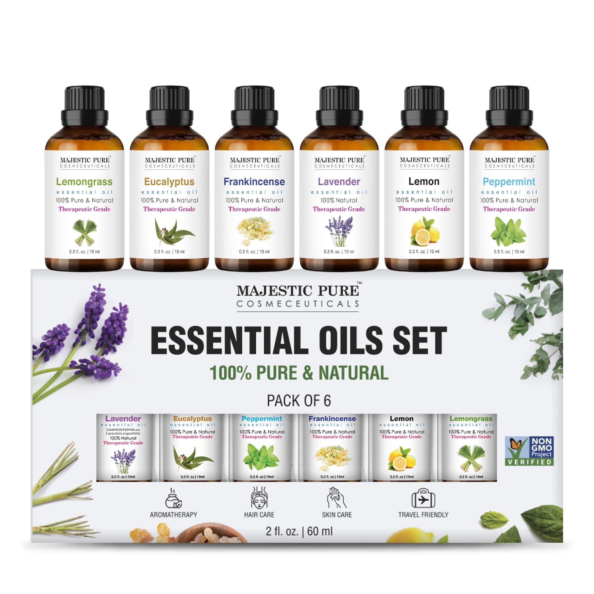 Majestic Pure 100% Natural Essential Oils Set, 10ml x 6