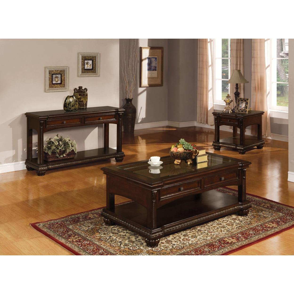 Cherry Brown Wood Sofa Table with Storage Drawers