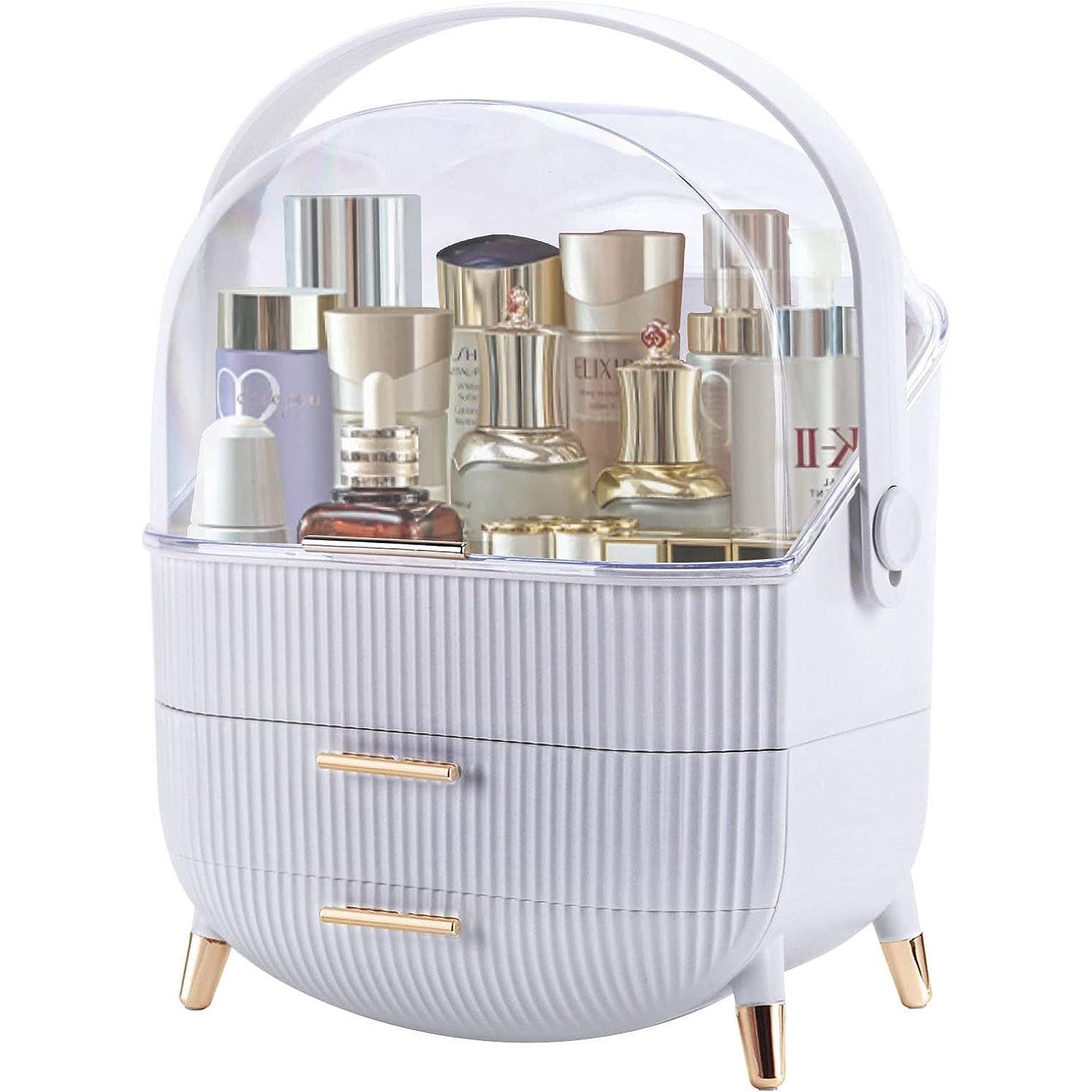 White ABS Makeup Organizer with Lid and Drawers