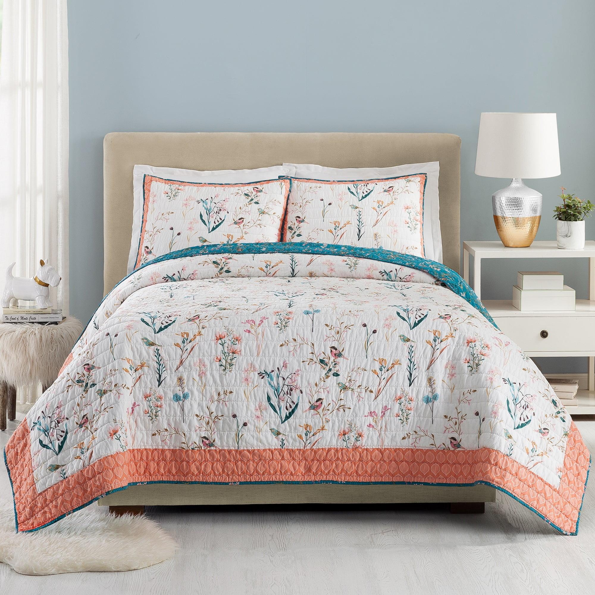 English Garden Reversible 100% Cotton 3 Piece Quilt Set