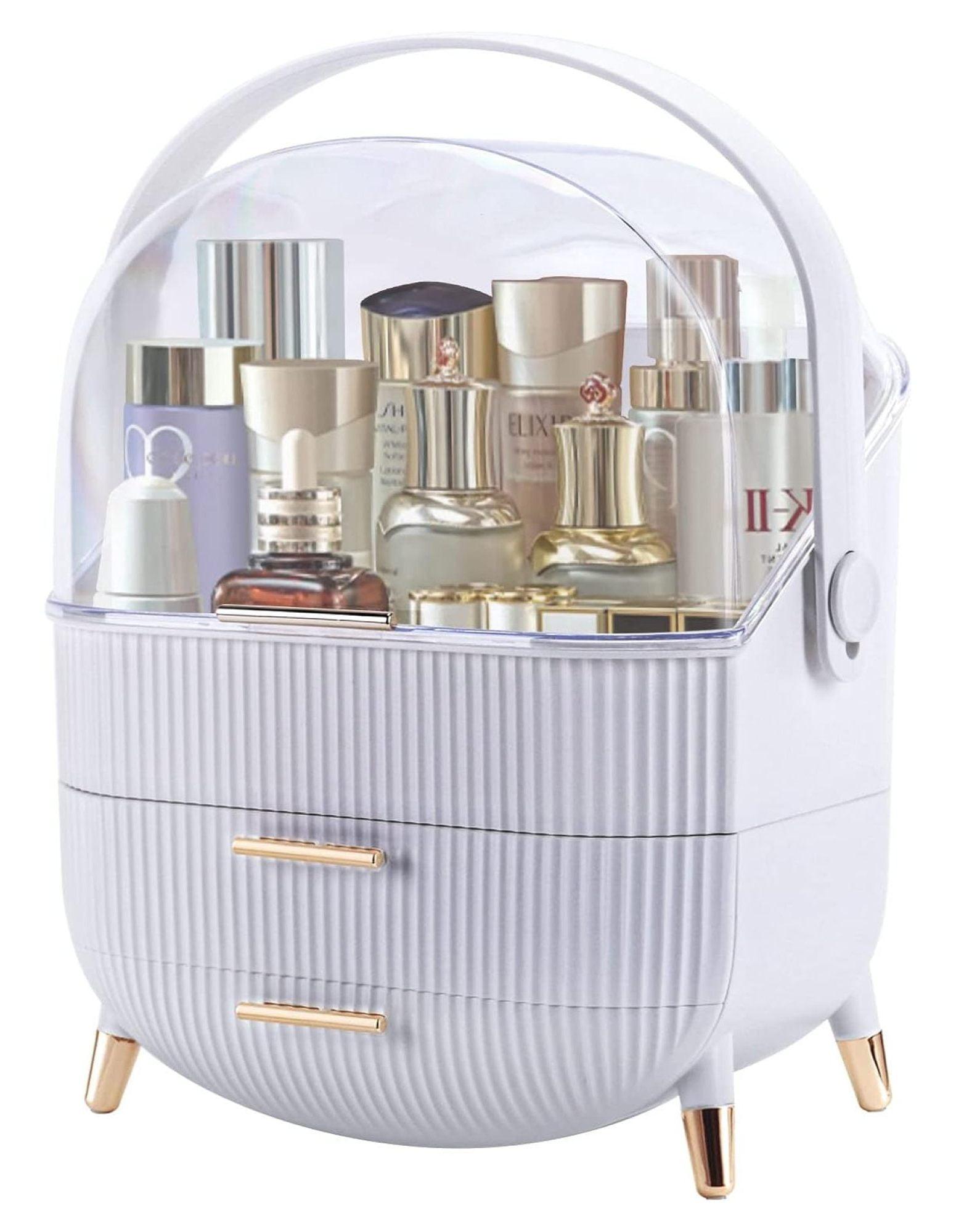 White ABS Makeup Organizer with Lid and Drawers