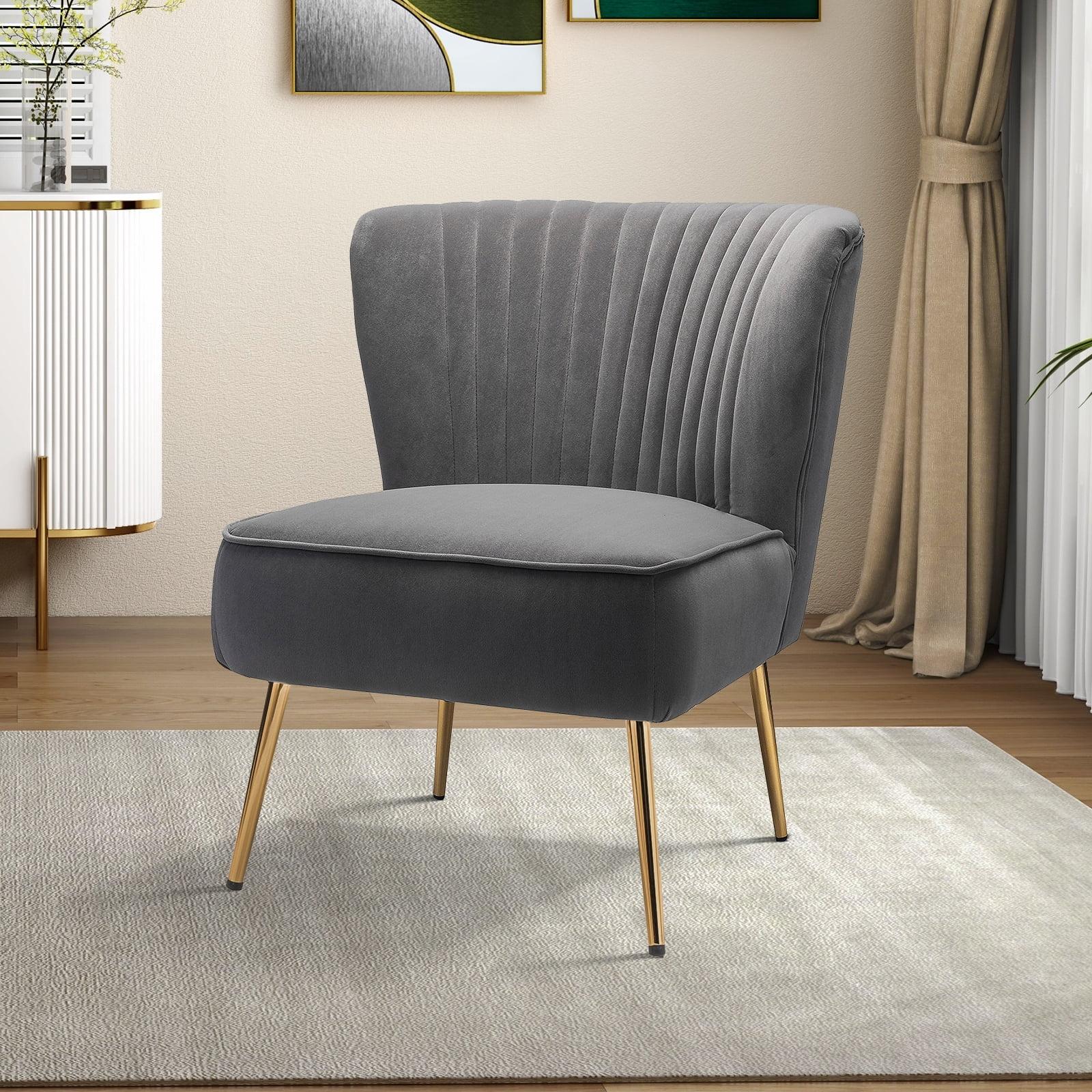 Makeup Vanity Table Chair Upholstered Wingback Accent Slipper Chair Side Armless Sofa Tufted Back Dining Home Living Room Bedroom Grey