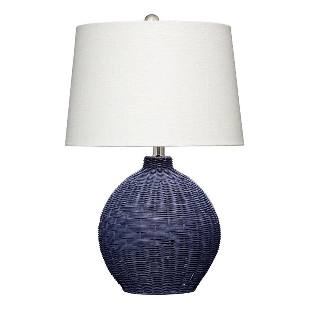Kerry Rattan Table Lamp Blue - Splendor Home: Handwoven, Linen Shade, Nautical Design