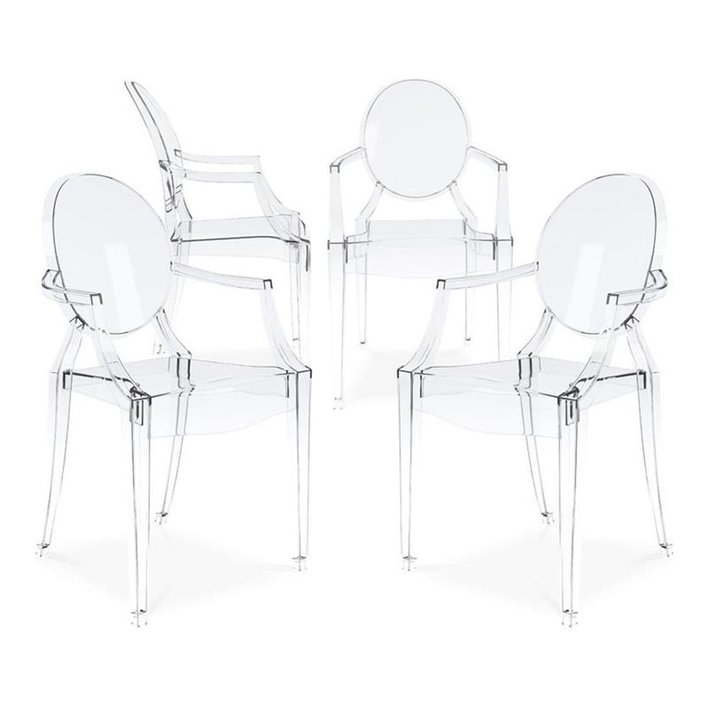 Clear Polycarbonate Modern Arm Chairs, Set of 4