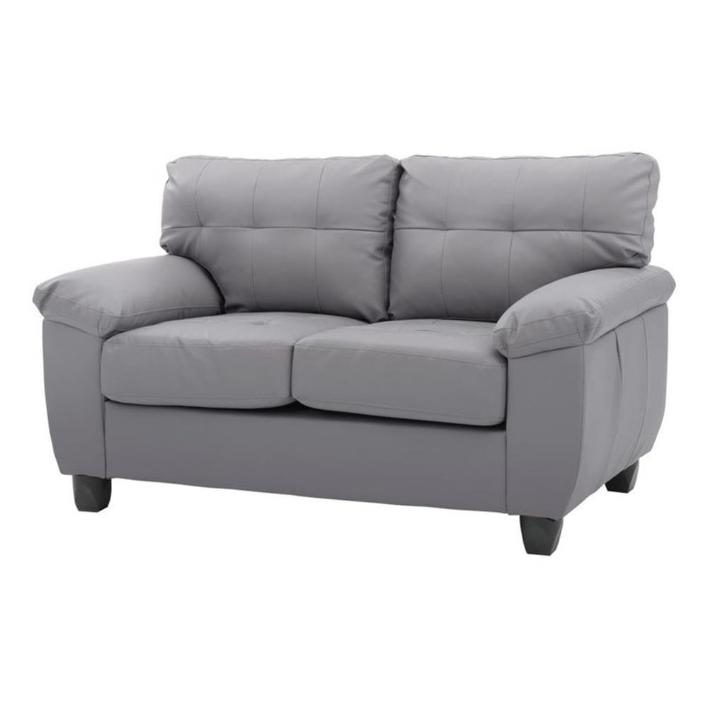 Gray Tufted Faux Leather Loveseat with Padded Arms