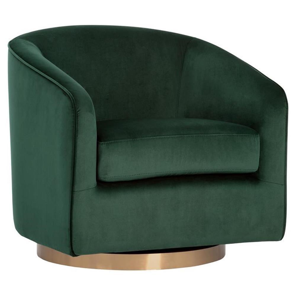 Maklaine 19" Modern Fabric Barrel Back Swivel Lounge Chair in Deep Green