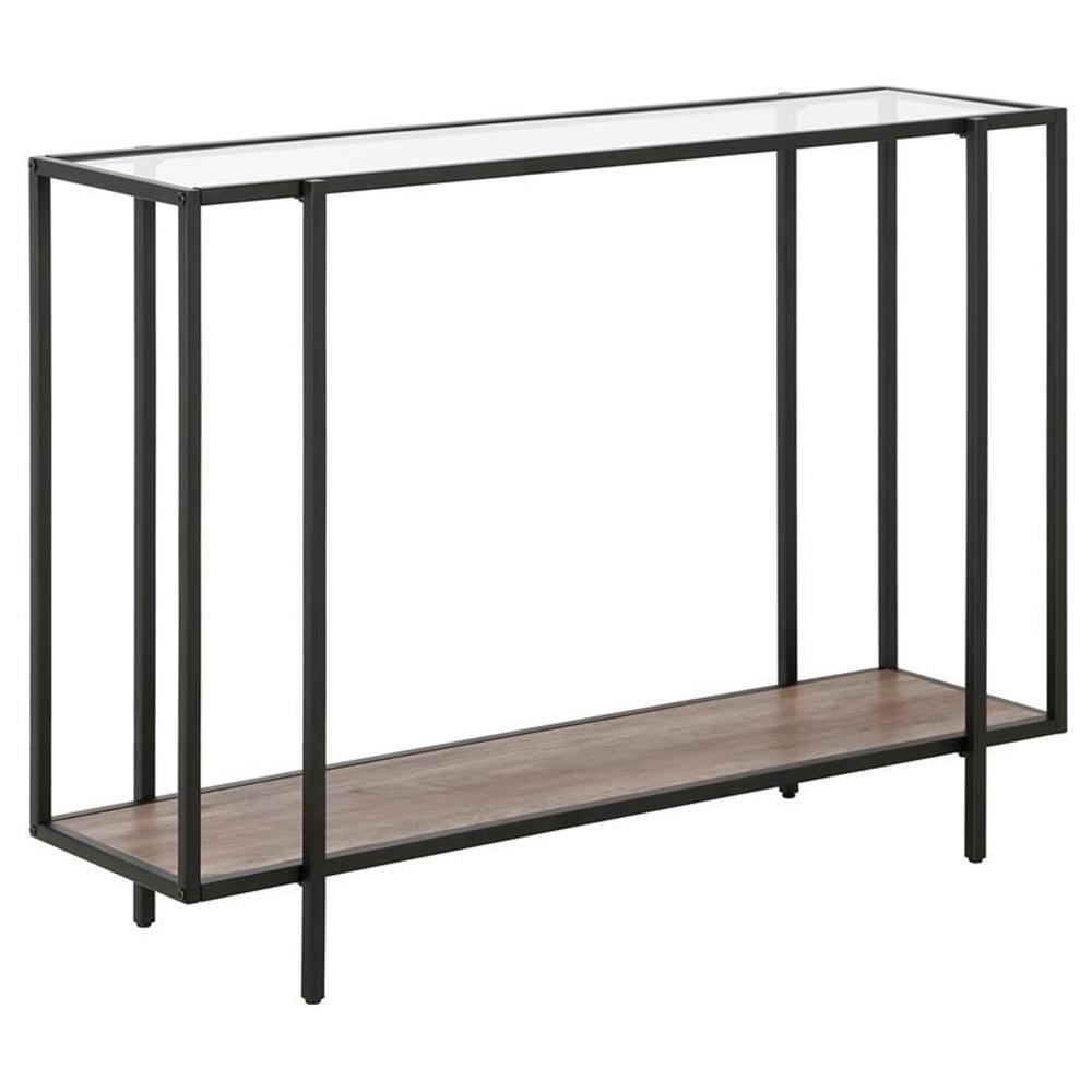 Black Bronze Accent Table with Gray Oak Shelf - Henn&Hart