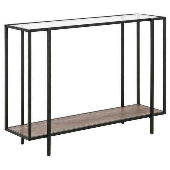 Black Bronze Accent Table with Gray Oak Shelf - Henn&Hart