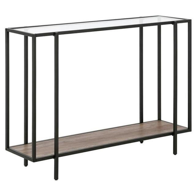 Black Bronze Accent Table with Gray Oak Shelf - Henn&Hart