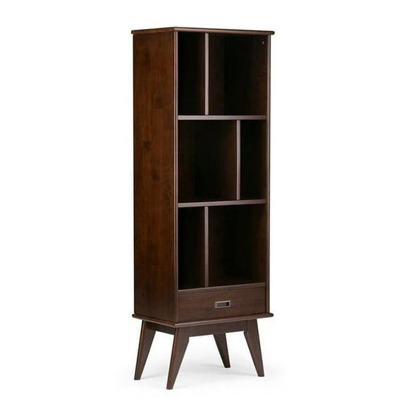 Simpli Home Draper 22"W Solid Hardwood 6 Shelf Compartment Mid-Century Modern Bookcase with Drawer