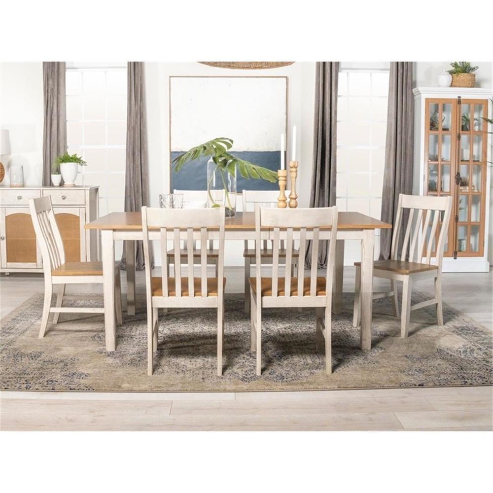 Maklaine 7-piece Wood Dining Set in Natural and Rustic Off White