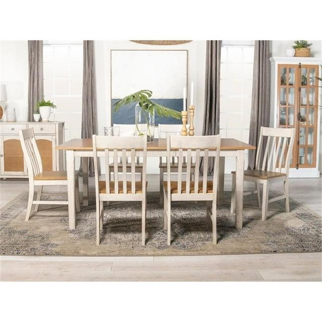 Maklaine 7-piece Wood Dining Set in Natural and Rustic Off White