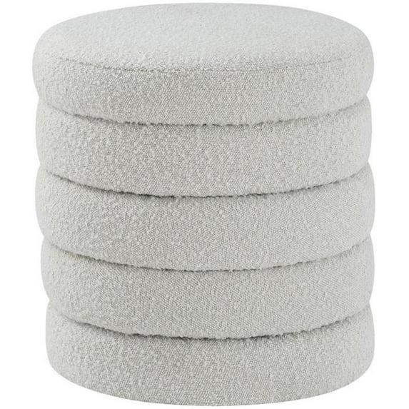 Meridian Furniture 15" x 15" x 15" Contemporary Boucle Fabric Ottoman, Cream