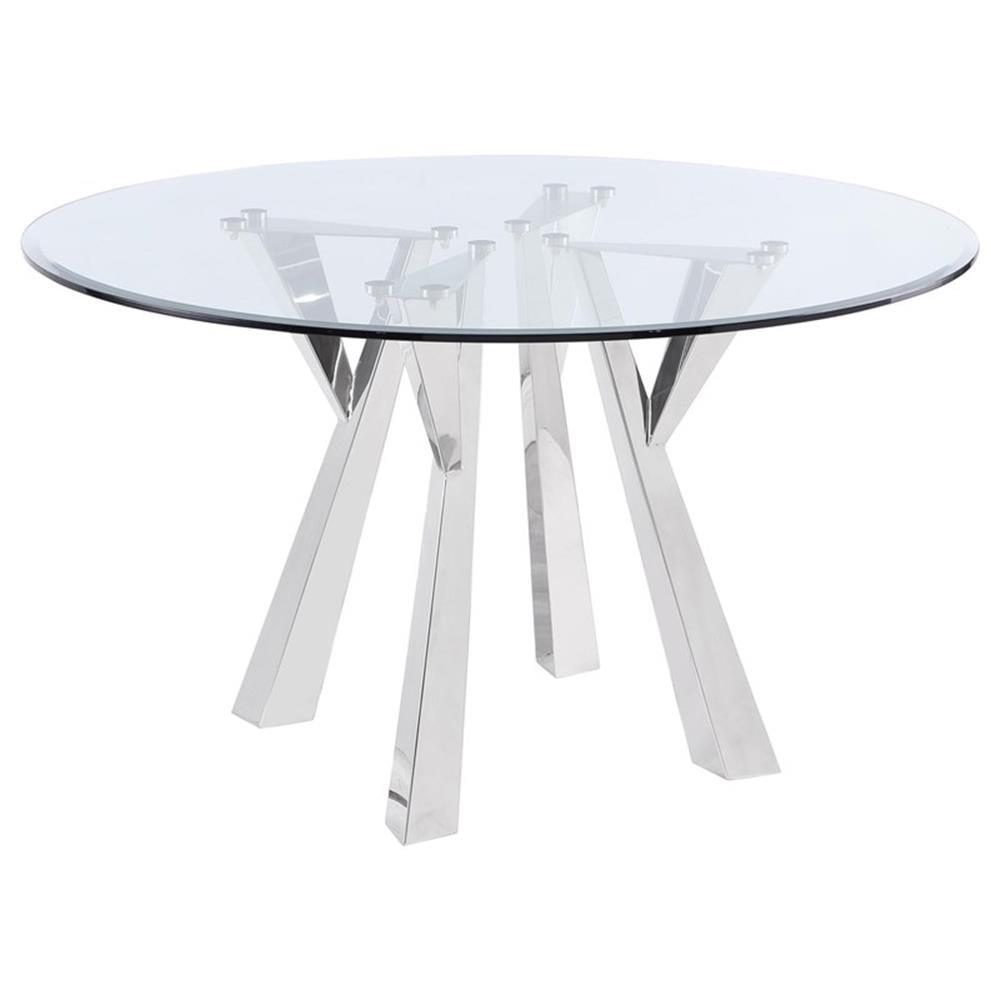 Contemporary Round Clear Glass Dining Table with Chrome Base