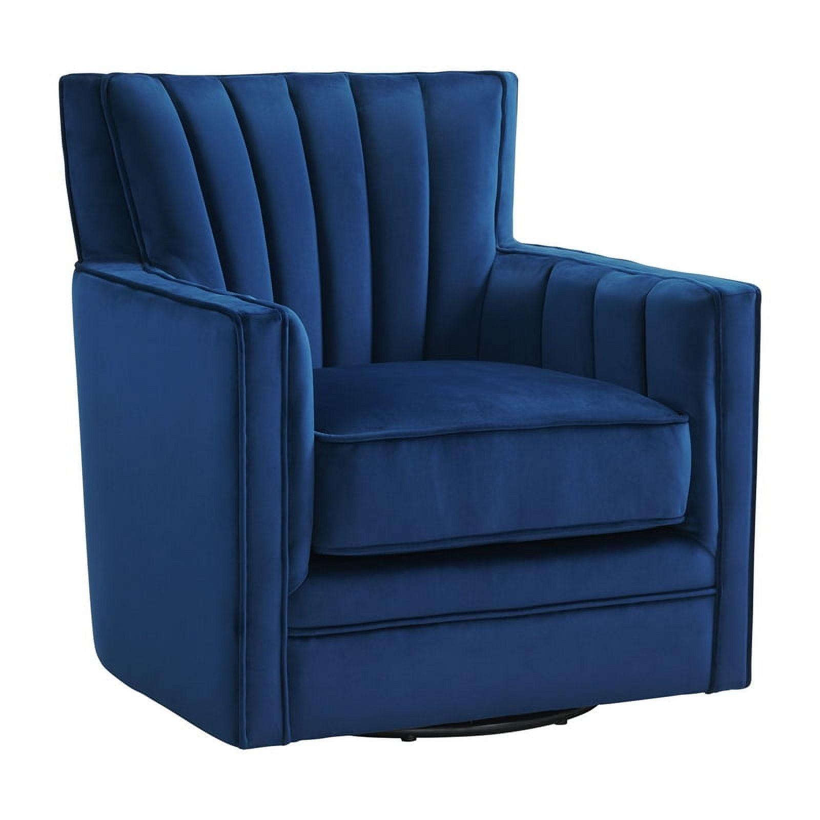 Cobalt Velvet Swivel Armchair with Solid Wood Base