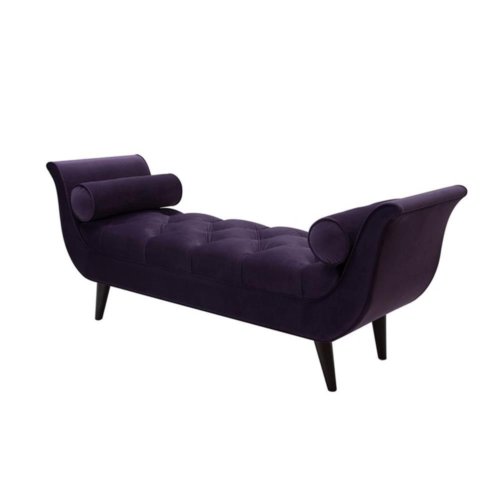 Alma Purple Velvet Tufted Flared Arm Bench with Bolster Pillows