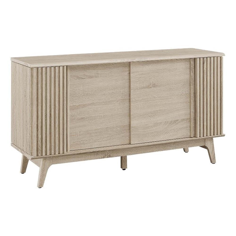 Oak Finish Mid-Century Modern Sideboard with Sliding Doors