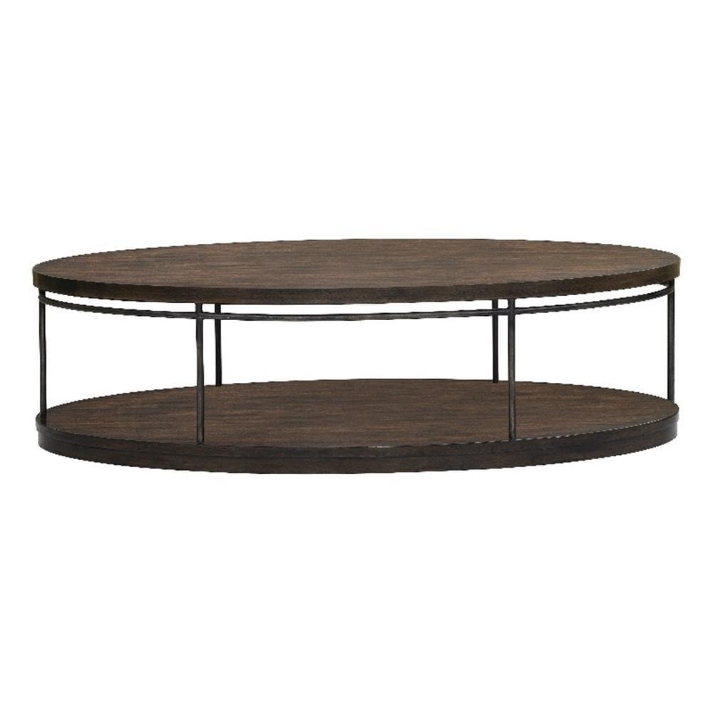 Oval Dark Wood and Metal Cocktail Table with Storage