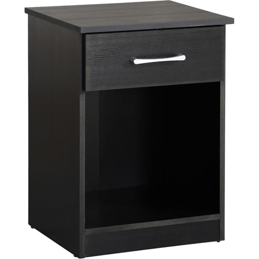 Maklaine Engineered Wood 1 Drawer RTA Nightstand in Black Finish