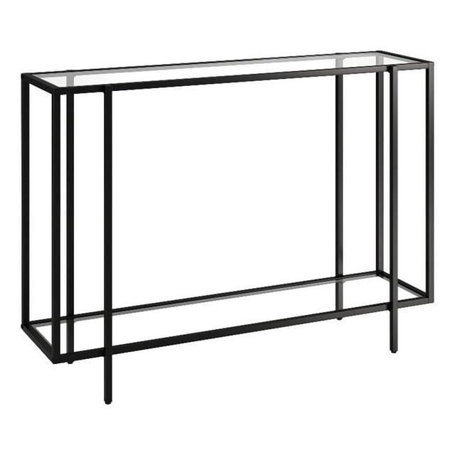 Evelyn&Zoe Vireo 42" Wide Rectangular Console Table with Glass Shelf, Blackened Bronze