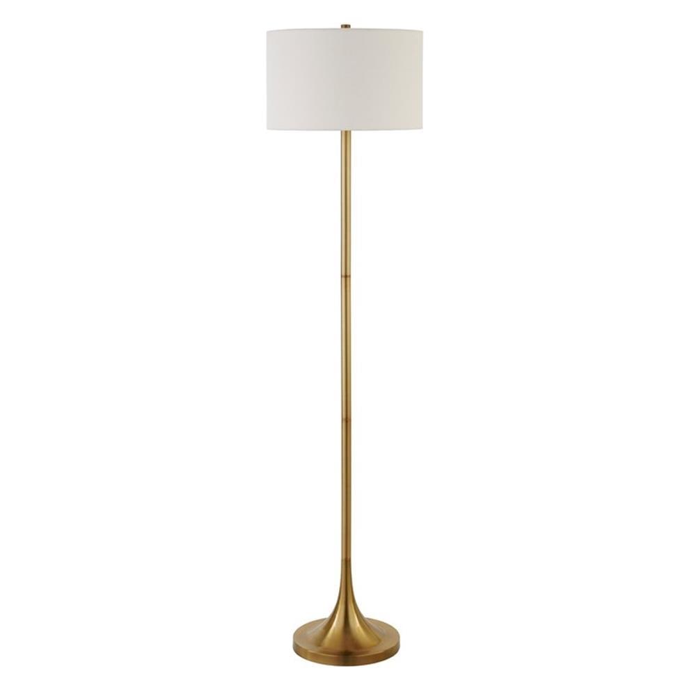 Gold Brass 62" Metal Floor Lamp with White Linen Shade