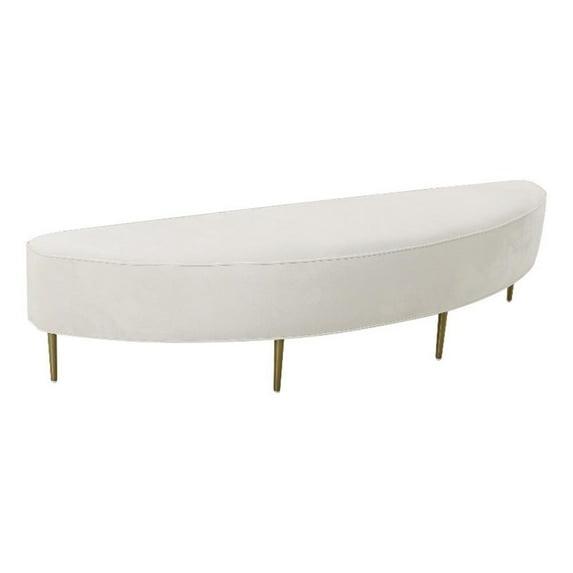 Maklaine Modern Contemporary Cream Finish Velvet Queen Size Bench