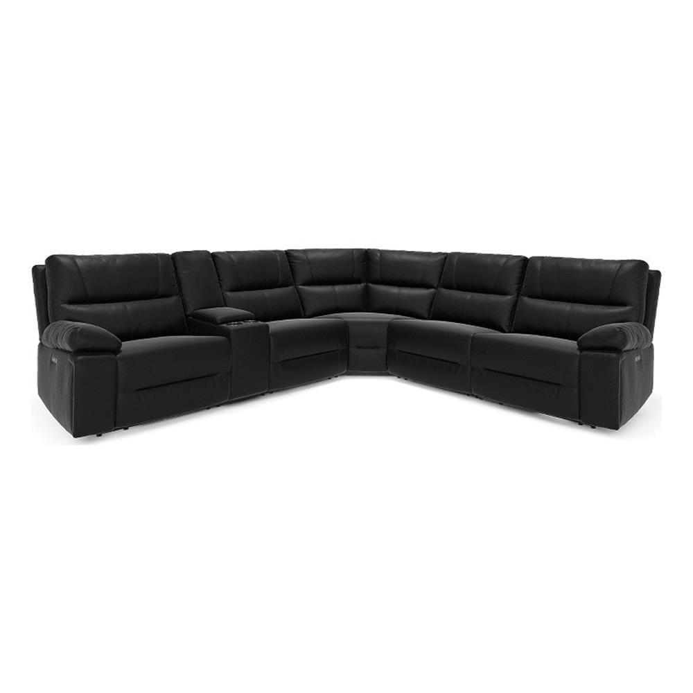 Jennifer Taylor Home Malibu 130" Modern Power Motion 6-Piece Reclining Corner Sectional with Cup Holders, Coal Black Top Grain Leather