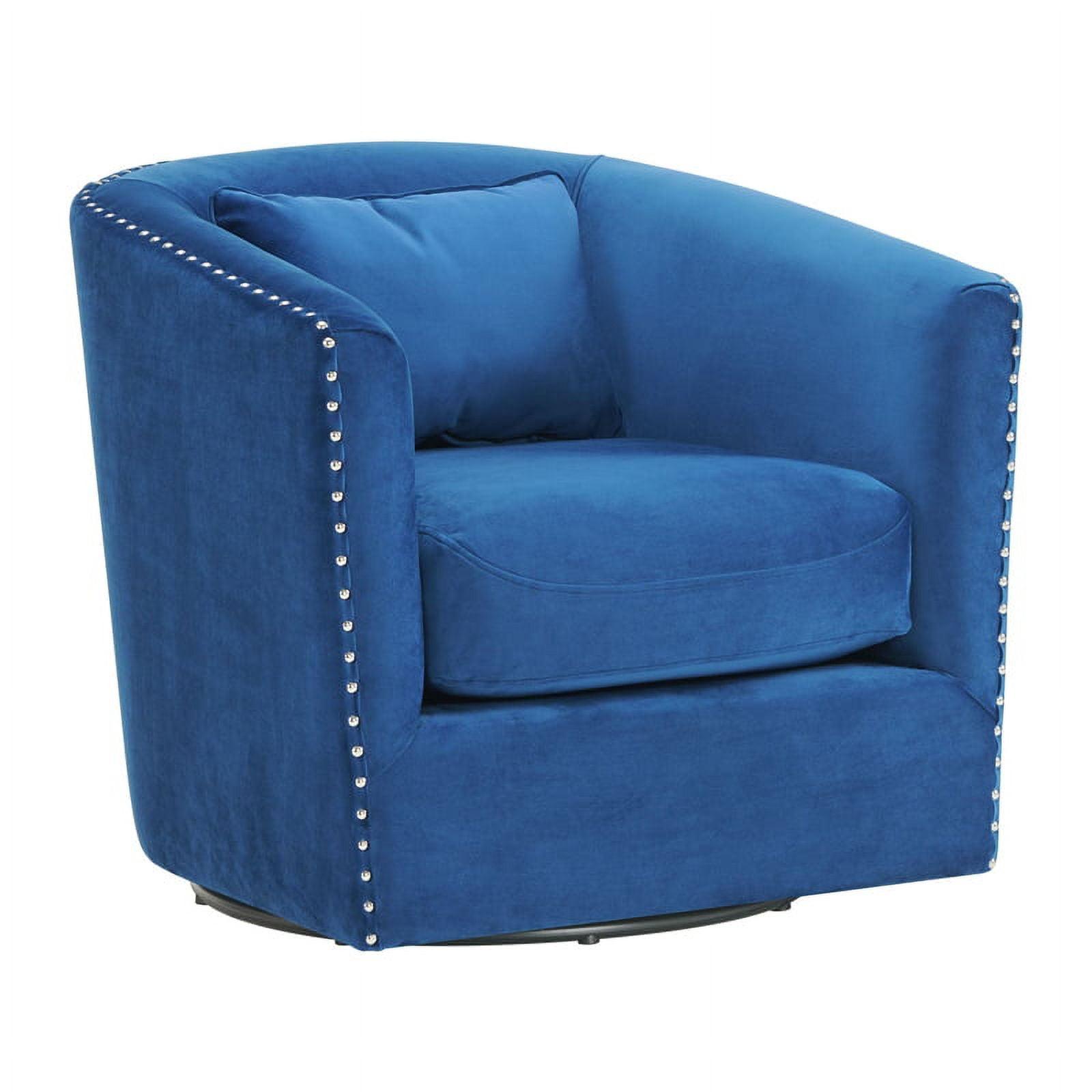 Cobalt Blue Velvet Swivel Accent Chair with Wooden Base