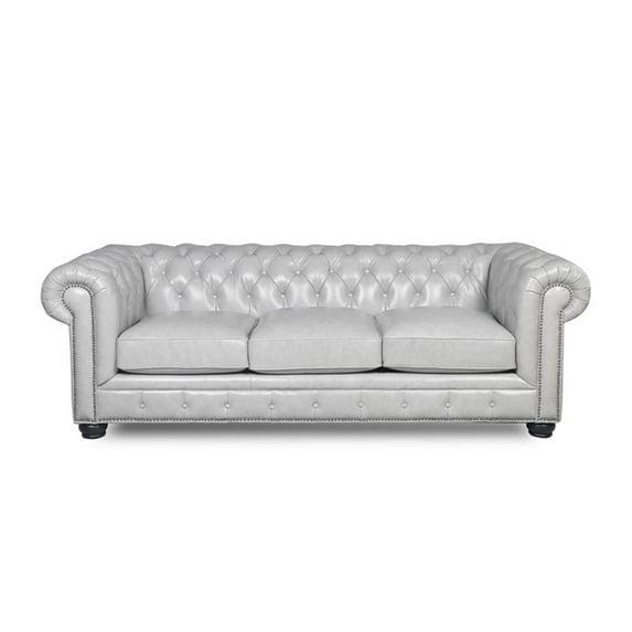 Brookfield Traditional Leather  Chesterfield Sofa With Nailhead Trim In Gray