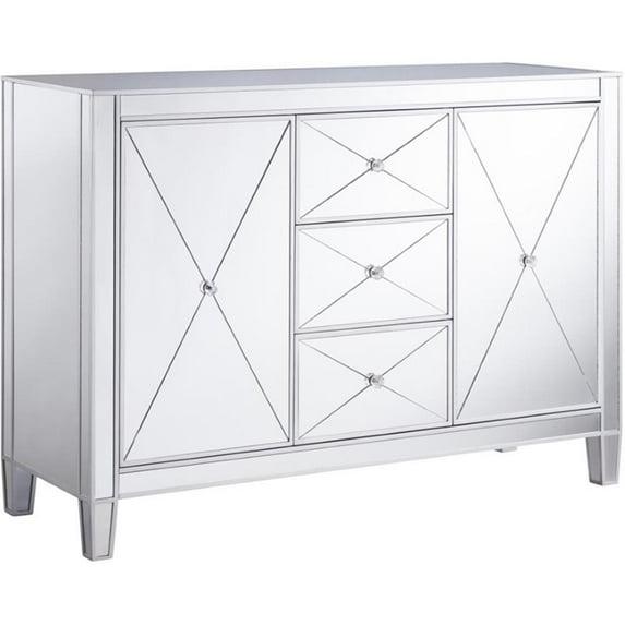 Maklaine Transitional 2 Door Mirrored Sideboard in Matte Silver