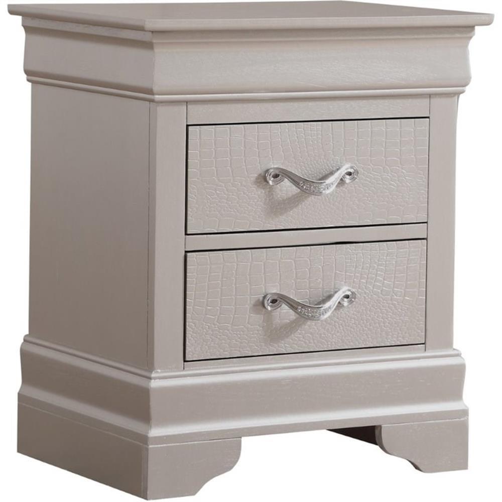 Silver Champagne 2-Drawer Nightstand with Croc Textured Fronts